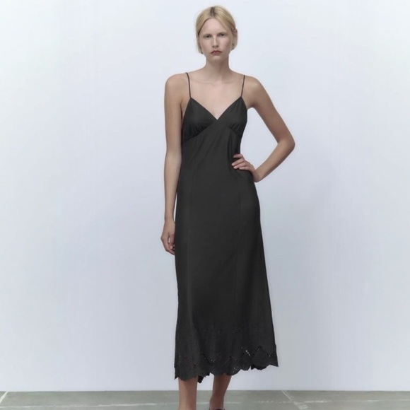 Zara Dresses & Skirts - ZARA Embroidered Spaghetti Strap Midi Dress Women’s Size Small